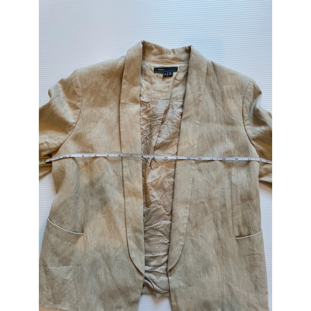 Vince Linen Cotton Blazer Women’s 8 Beige Open Front Cropped Jacket Summer - Picture 14 of 16